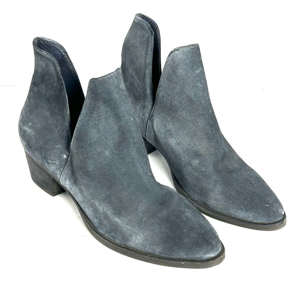 Free People Boots Charm Double V Cutout Ankle Booties Slip On Blue Suede Sz 39.5